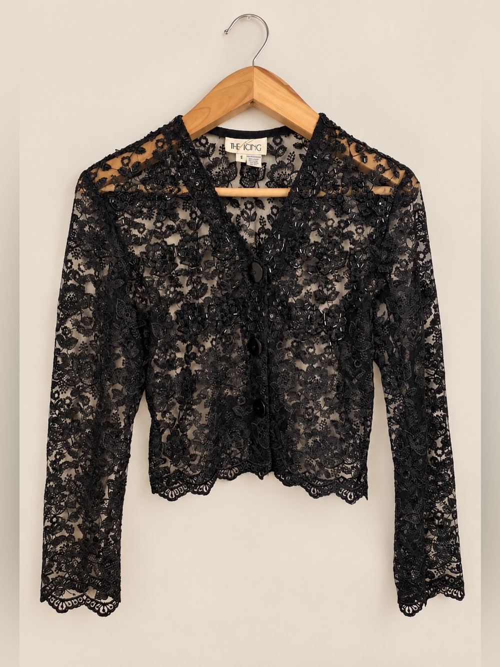 The Icing 90s Scallop Floral Lace Beaded Button-Front Blouse Whimsigoth Size S